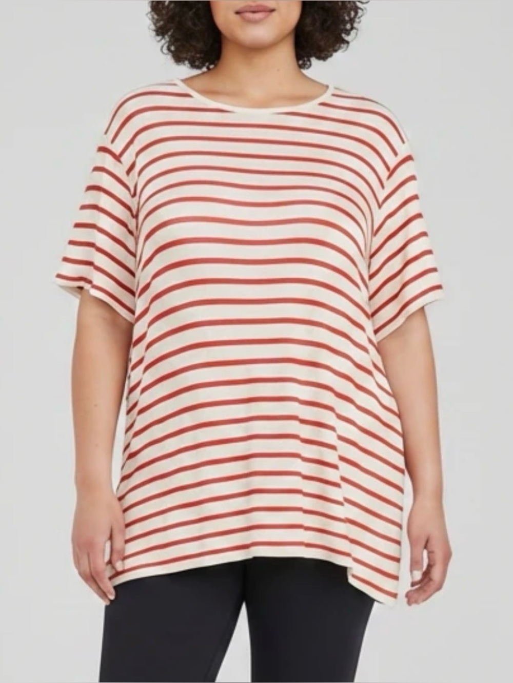 💥6/$35💥 NWT Old Navy Luxe Crew Neck Tee XXL Tall White Red Stripe Soft Stretch